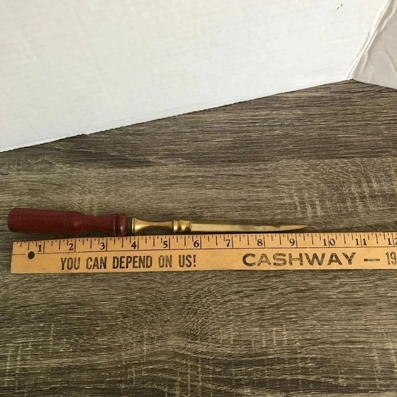 Vtg Brass and Wood Letter Opener - Picture 5 of 7